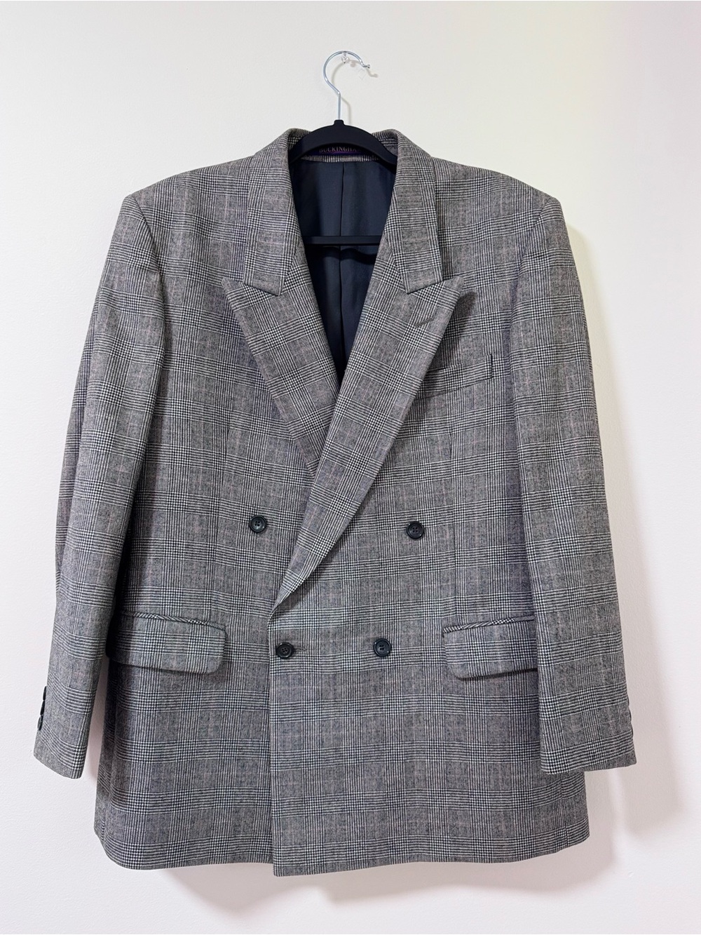 Vintage 93s Buckingham EssEss Samsung Wool Glen Plaid Double Breasted Blazer 40B